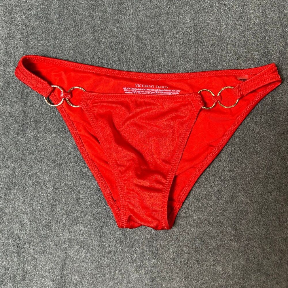 Victoria's Secret Swimsuit Bottoms Red Gold Rings Womens Size XS